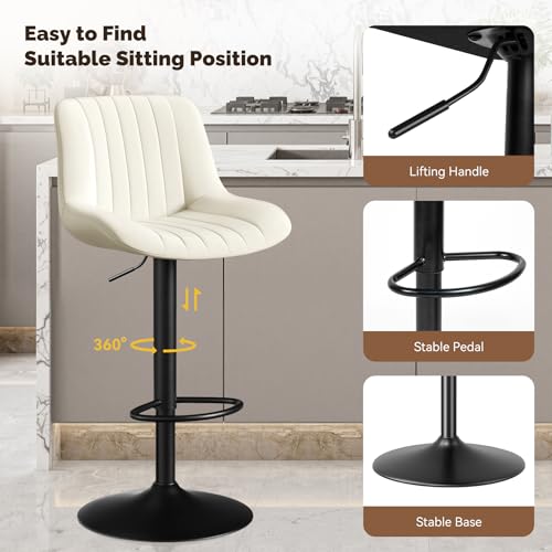 Image of Nalupatio Bar Stools Set of 4, Adjustable Modern Swivel Bar Stools with Backs, Counter Height Performance Fabric Island Chairs for Home Kitchen, Off-White