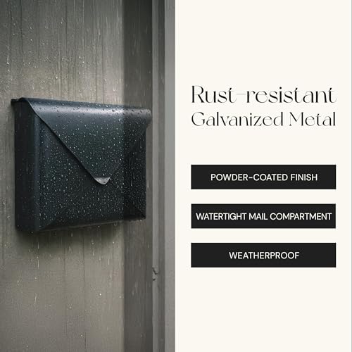 Image of NACH Sleek Envelope Waterproof Wall Mount Mailbox, Large for Outside, Extra Large Capacity, Black, 12.5x4x10 Inches, MB-6950