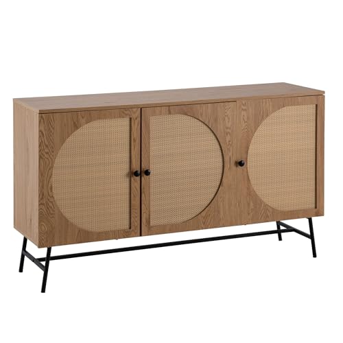 FineBuy Sideboard 140x80x39 cm Kommode Eiche-Dekor mit Rattan Geflecht...