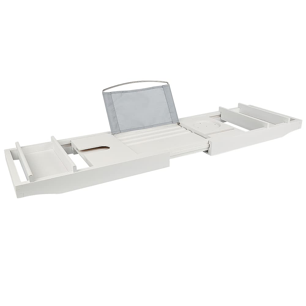 HUOLE Vassoio per Vasca da Bagno, in bambù, Estensibile, con Supporto per Computer Portatile e Supporto per iPad, Telefono, Tablet, Kindle, Vino e Candele