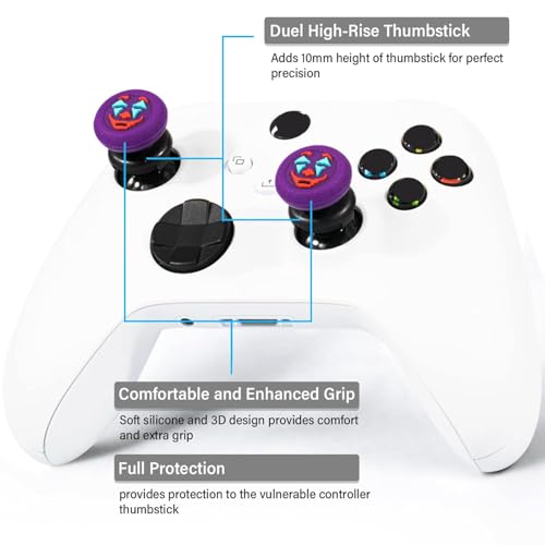 Image of FPS Thumbstick Extender &Texture Rubber Silicone Grip Cover 2 Sets for Xbox Series X /S & Xbox One Controller(Joker Purple)