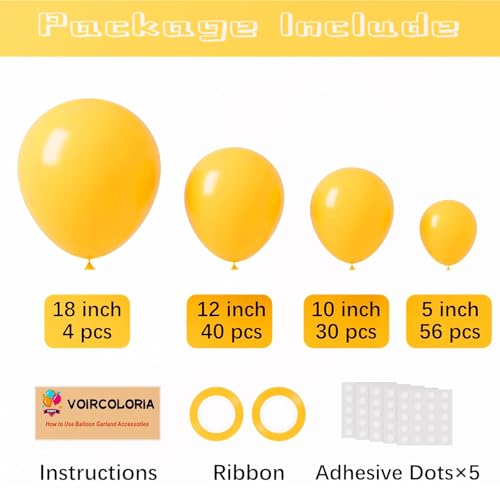 Image of Voircoloria 130pcs Mustard Yellow Balloons Different Sizes 18 inch 12 inch 10 inch 5 inch Lemon Yellow Latex Balloon Garland Arch Kit for Birthday Baby Shower Graduation Wedding Gender Reveal Party Decorations