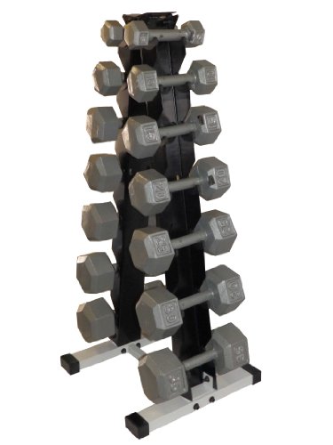 Ader 7 Pair Dumbbell Rack with Grey Hexagon Dumbbell Set. (Total 226 Lbs)