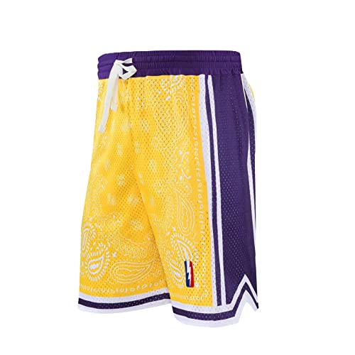 Boomlemon Men's Basketball Shorts Workout Athletic Paisley Shorts Mesh Print Running Short Pants(Yellow M) #TOP2