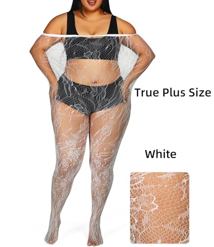 Image of Floral Lace Plus Size Tights High Waist Velvet Pantyhose Sunflower Fishnet Stockings Leggings
