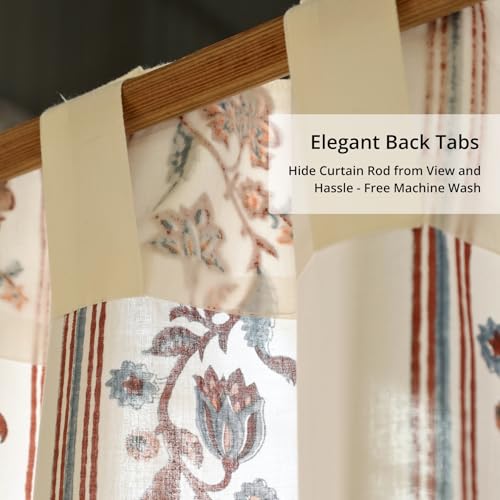 Image of Peepul Tree Handprinted Sheer Cotton Door Curtains in Striped Offwhite, Navy & Maroon | 7 Feet | Pack of 2 | Mulmul /Voile Fabric | Back Loop Curtains | 30-40% Light Filtering | Breathable Drapes