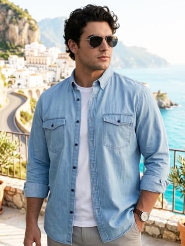Image of Urbano Plus Men's Full Sleeve Regular Fit Casual Denim Shirt
