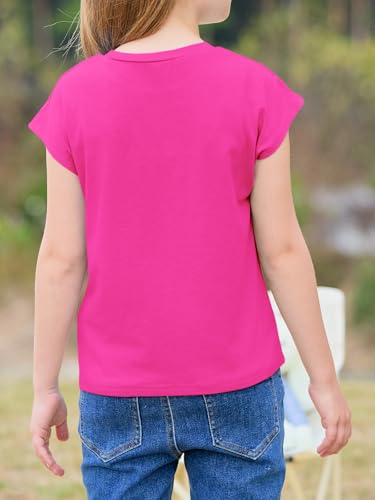 Image of Imily Bela Girls Short Sleeve T Shirts Crew Neck Cap Sleeve Tank Tops Casual Loose Summer Shirt Kids 5-14 Years