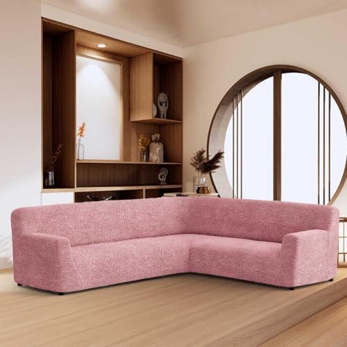 Image of Bellissima Sofa Covers - Premium Luxury Microfibra Plain Stretchable Sofa Cover Fully Covered Slipcover, Imported from Italy (Dusty Rose, Corner-UN)