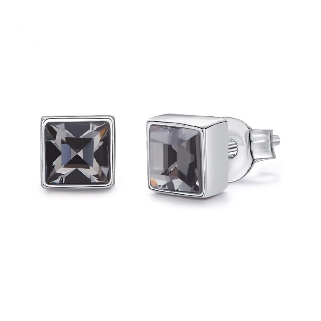 Orecchini a Bottone Orecchini in Argento Sterling 925 con Orecchini di Cristallo Blu Quadrati per Le Donne-Black Diamond