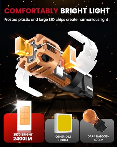 Image of LASFIT 3157 LED Bulb Amber, 3057 4157 3156 LED Built in Resistor Anti Hyper Flash CANBUS 3157 Front Rear Turn Signal Lights with Fan, 3057A 4057 Error Free No Load Resistor Need, Pack of 2
