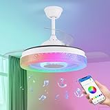 LOKUNM Ventilador Techo Aspas Retráctiles Ventilador de Techo con Luz Ventilador Techo - Función Verano-Invierno, Temporizador, RGB, Música, Bluetooth y APP para Salón y Dormitorio - Para Salón