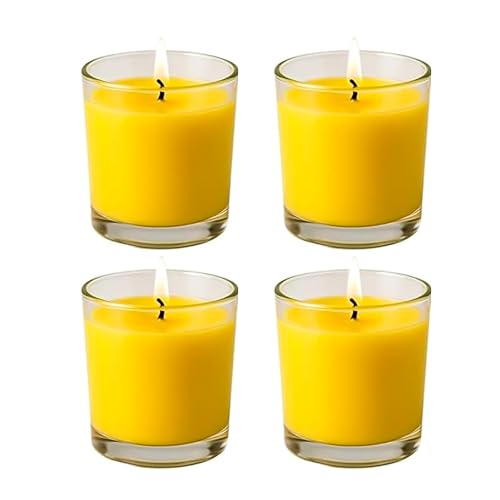 AXXTAN 4 x Citronella Glass Candles Yellow Soy Wax Votive Candles Long-Lasting Burn Time Mosquito Fly Insect Repellent for Outdoor Indoor Garden Patio Camping