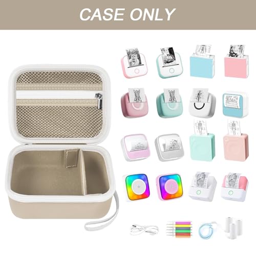 Image of ANKHOH Label Maker Case for Memoking T02 / for Phomemo M02 / M02S / M02 Pro / Q30S / for Ponek Mini Pocket Printer, Portable Sticker Printer Storage Holder Organizer Bag Paper&USB Cables, Box Only (Khaki)