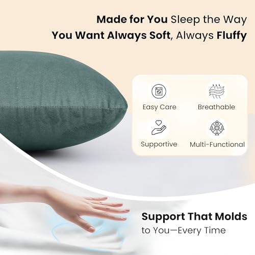 Image of CareFoam Memory Foam Square Cushion for Car, Sofa /Diwan, Bed, Chair & Decoration | Highly Durable, Hypoallergenic | 14 inchx 14 inch x 4 inch | Velvet Cover | Green, Pack of 2