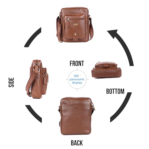 Image of Premium Genuine Leather Messenger Sling Bag for Men & Women - Multipurpose Crossbody Bag with Adjustable Strap & Multiple Pockets for Travel, Office, Work, College & Daily Use