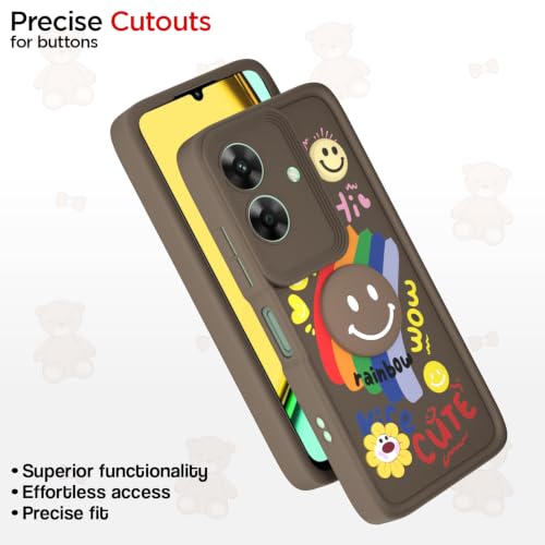 Image of Pikkme Back Cover for Realme Narzo N61 / Realme C61 4G | Soft Silicone| Cute Rainbow Smile & 3D Cartoon Flower Design | Shockproof Raised Camera Protection Bumper Case (Brown)