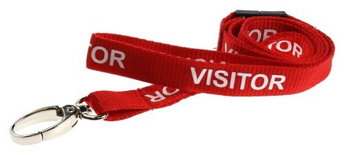 Identity-Plus: Red Pre-Printed Visitor Lanyard with Metal Lobster Clip & Safety Breakaway (25)