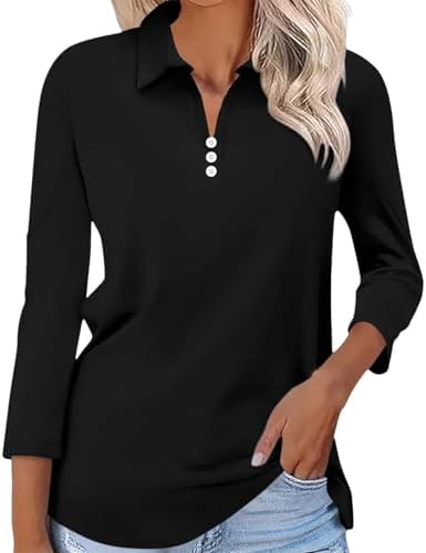 Polo da donna tinta unita autunno moda 2024 manica lunga risvolto casual con colletto camicie da lavoro top all'aperto UPF 50+ ad asciugatura rapida leggera traspirante sport golf tennis camicie da