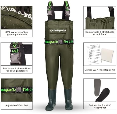 DaddyGoFish Chest Waders for Kids and Adults, Fishing and Hunting Waders with a Pocket and a Wader Hanger — view 2