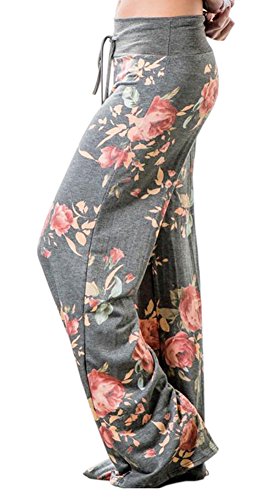 Artfish Women Loose Baggy Yoga Long Pants Floral Printed Pajama Lounge Pants (XL, Grey)