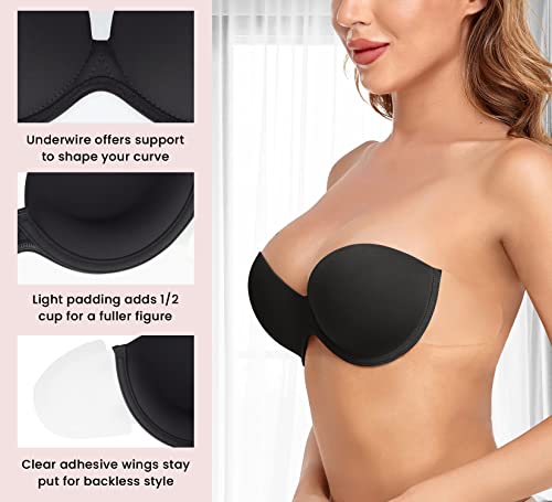 Image of Sticky Strapless Backless Push Up Bras for Women Self Adhesive Underwired Padded Reusable Stick on Bra