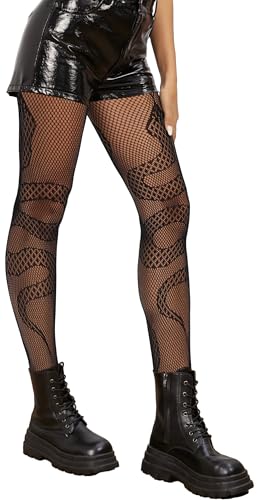 Qilubar Festival Fishnet Stockings Snake Tights High-Waist Tights for Women Stretchy & Durable for Halloween Concerts & Raves