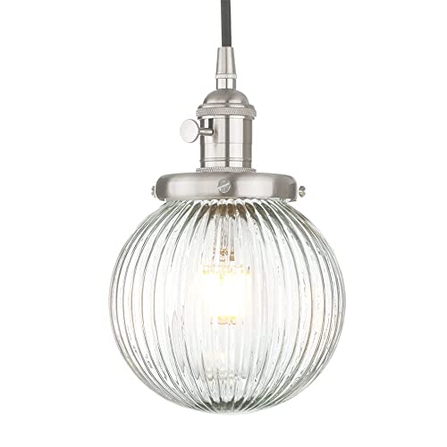 Suspension en verre soufflé style industriel et plafonnier ballon côtelé pour salle à manger