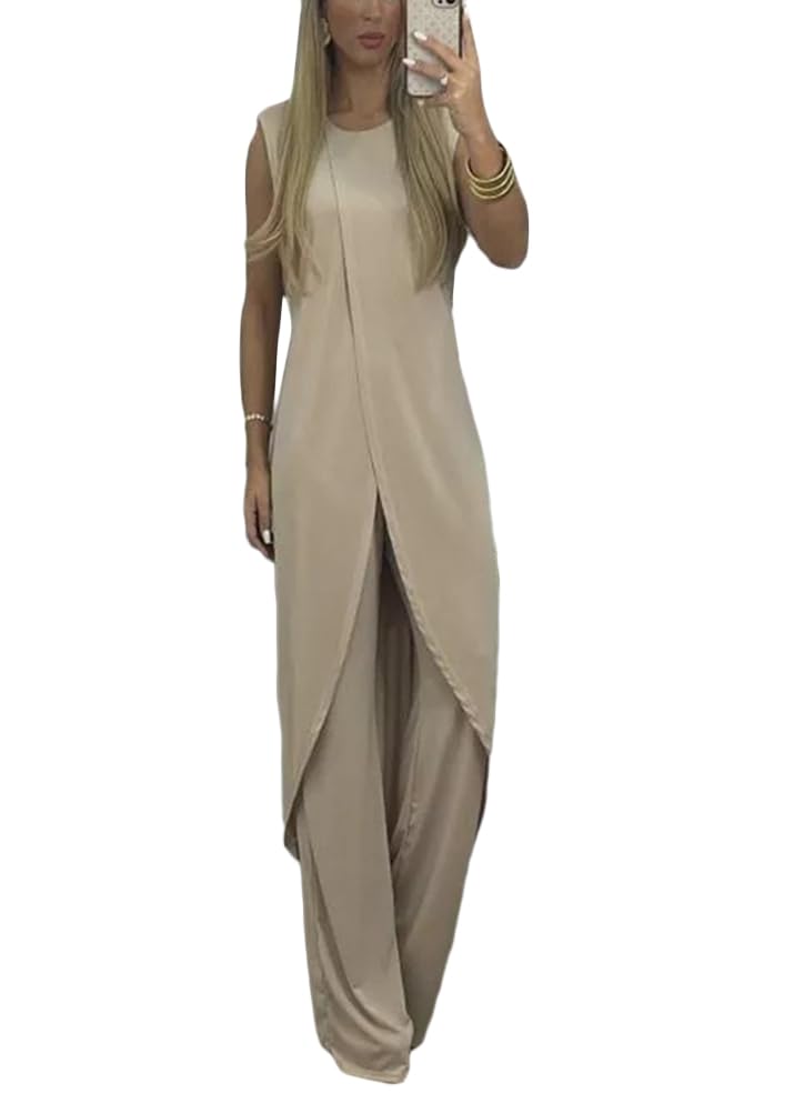 Shownicer Tuta Elegante 2 Pezzi Estiva Donna: Canotta + Pantaloni A Gamba Larga In Poliestere - Set Curvy E Taglie Forti - 3