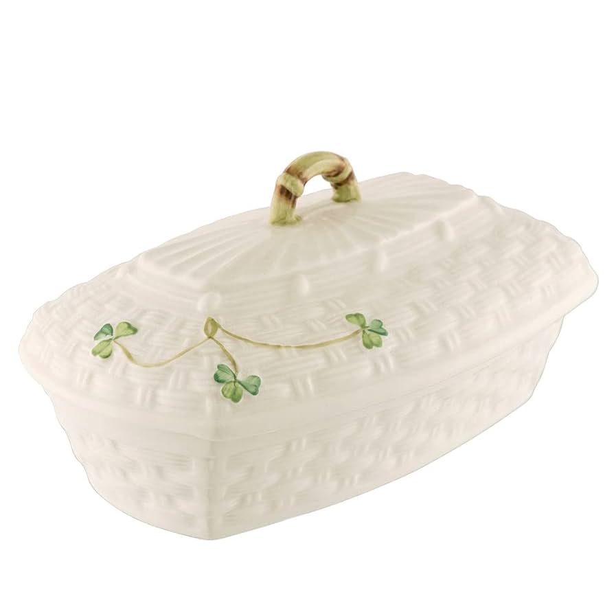 Amazon.com | Belleek Shamrock White Butter Dish With Lid
