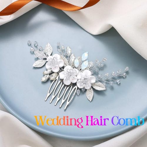 catery flower bridal hair comb wedding hair clip rhinestone hair pieces accessories for women silver