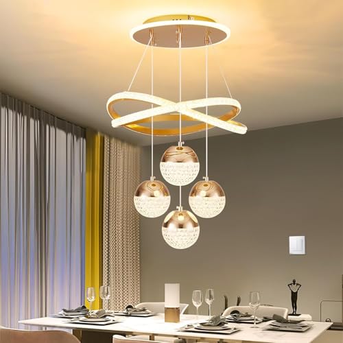 VTAMng Lustre de table à manger LED doré moderne suspension à intensité variable adapté à l'îlot de cuisine salle à manger salon plafonnier moderne à...