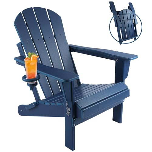 Magpie-Fabrics-Folding-Adirondack-Chair-with-Cup-Holder-HDPE-Weather-Resistant-Oversize-Outdoor-Chair-Widely-Used-in-Patio-Fire-Pit-Deck-Porch-Garden-Campfire-Navy-Blue Magpie Fabrics Folding Adirondack Chair with Cup Holder HDPE Weather Resistant Oversize Outdoor Chair Widely Used in Patio Fire Pit Deck Porch Garden Campfire Navy Blue