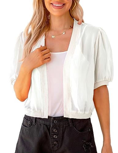 Findthy Women’s Crop Sheer Cover Up Short Sleeve Open Front Summer Shrug Cardigan Bolero(1491-White-Xs-Lb) #TOP5