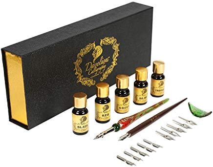 DAVELIOU 20-Piece Complete Calligraphy Set for Beginners and Professionals, Creates Clean and Smooth Lines, Calligraphy Kit Includes Pens, Inks, Nibs, and Case (Black & Gold)