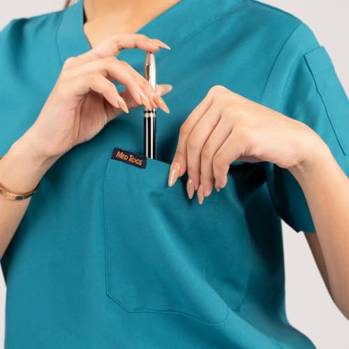 Image of MEDTOGS Everyday Women's New Gen Scrub Suit, Teal Blue, V-Neck Top and Bottom Set with Utility Sleev Pockets, Premium and Comfortable Medical Uniform