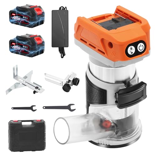 Yofuly Akku Oberfräse mit 2 * 3000mAh Batterien, 800W Bürstenloser Kantenfräse Handfräser Kompatibel mit Makita 21V Akku, Trimmer Einhandfräse Multifunktionsfräse für Holzbearbeitung