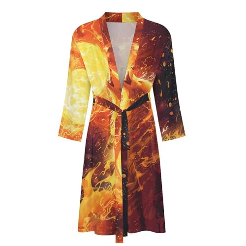 Flame Wolf Howls Under Moon Funny Men's Robe Novelty Soft Lightweight Bathrobe Long-sleeve Spa Robes4
