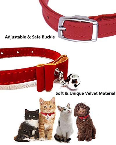 Image of HASTHIP Adjustable Cat Belt, Strong Breakaway Buckle, Cat Collar With Bell, Velvet Neck Strap for Small and medium-sized Cats, Safety&Comfort 33.5CM - Red (Pack of 1)