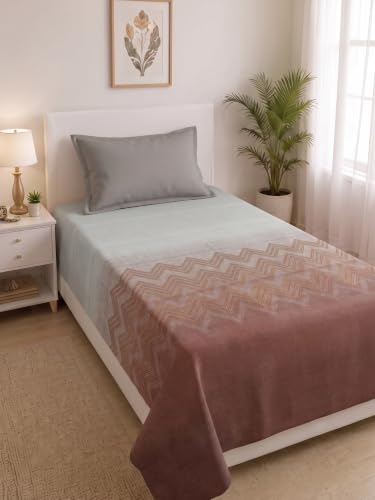 Image of Mafatlal 186 TC Autumn Delight Graceful Pure Cotton Single Flatsheet (60 x 90 Inch) | Breathable Summer Comfort | Wrinkle-Free Floral Bedsheet with 1 Pillow Cover, Ash Brown