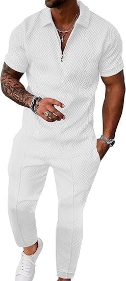 Mens Sets 2 Piece Outfits Casual Activity Short Sleeve Polo Shirts and Jogging Long Pants Track Suits