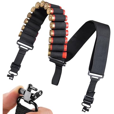 Two Point Gun Sling with Swivels，Shotgun Sling for 12 Gauge,15 Rounds Two Point Shotgun Ammo Sling，Length Adjustable Shoulder Strap，Tactical Strap for Outdoor Hunting Activity Cover