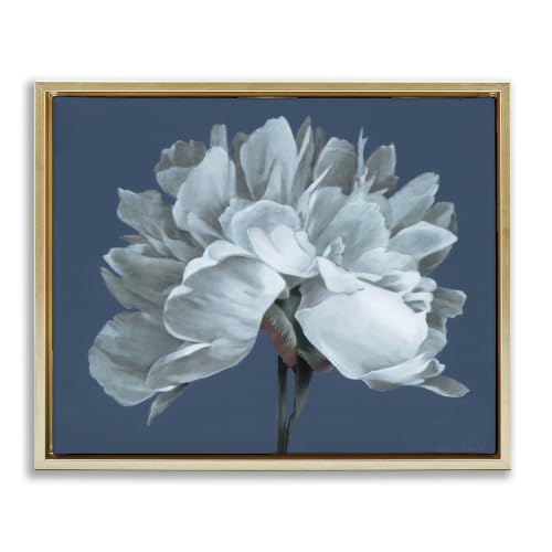 'Contemporary White Bloom Single Flower Sprig'| Floating Frame Canvas Art