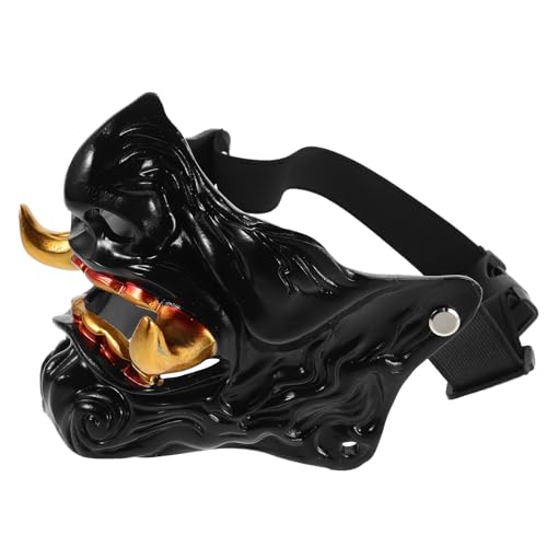 TOYANDONA Half Face Japanese Oni Hannya Mask for Halloween Cosplay Samurai Demon Mask with Gold Fangs for Masquerade Party and Costume Role Play
