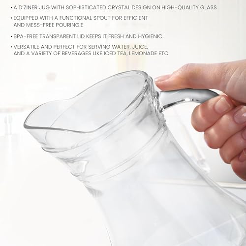 Image of Premium Water and Juice Glasses Set of 6 350ML and 1.8 Liter Water Jug 1 piece,Transparent Glass and Jug Set for Dining Table,Party,Gift Set,All pourpse use (7 piece) (MT-28)