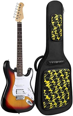 LETSROCK 39 Inch Electric Guitar Bag Case 0.38 inch Thick Padding with Neck Strap Adjustable Shoulder Strap Waterproof Yellow Lightning Shape&Black Electric Guitar Gig Bag