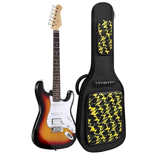 Letsrock 39 Inch Electric Guitar Bag Case 0.38 Inch Thick Padding With Neck Strap Adjustable Shoulder Strap Waterproof Yellow Lightning Shape&Black Electric Guitar Gig Bag #TOP22