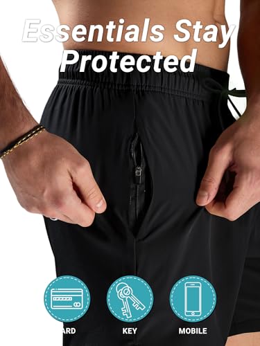 Arcweg Badehose für Herren mit Kompression Liner 2 in 1 Atmungsaktiv Badeshorts Männer Elastisch Trainingsshorts Verstellbar Tunnelzug mit Reißverschlusstaschen Schwarz XL (EU) 4