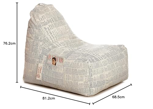 Image of Style Homez Hackey Cotton Canvas Newspaper Printed Bean Bag XXL Size Filled with Beans Fillers