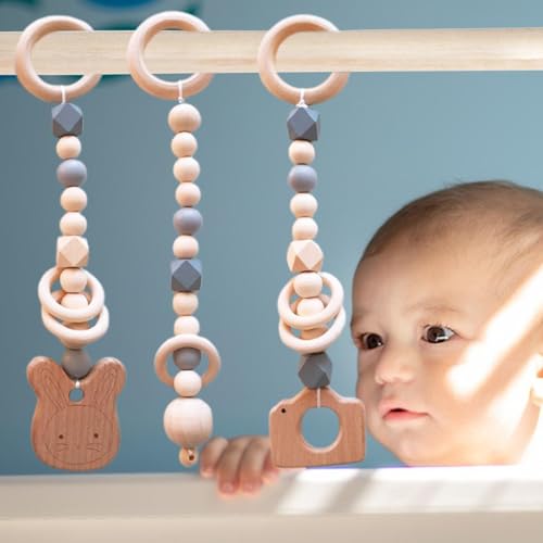 Trä Lek Gym Baby, Trä Lek Gym Småbarn,Boy Activity Pendel - Gym Hänge Leksaker Spjälsäng Leksak Baby Leksaker Leksaker Dekorationer Barn Gym leksak för Baby Rum Tillbehör - Image 7